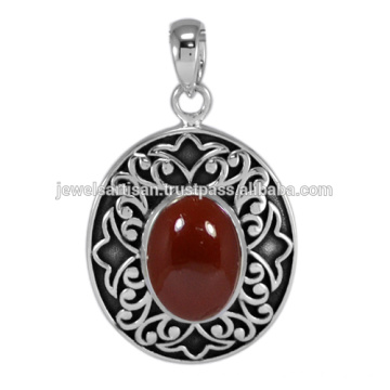 Natural Red Onyx Gemstone 925 Sterling Silver Pendant